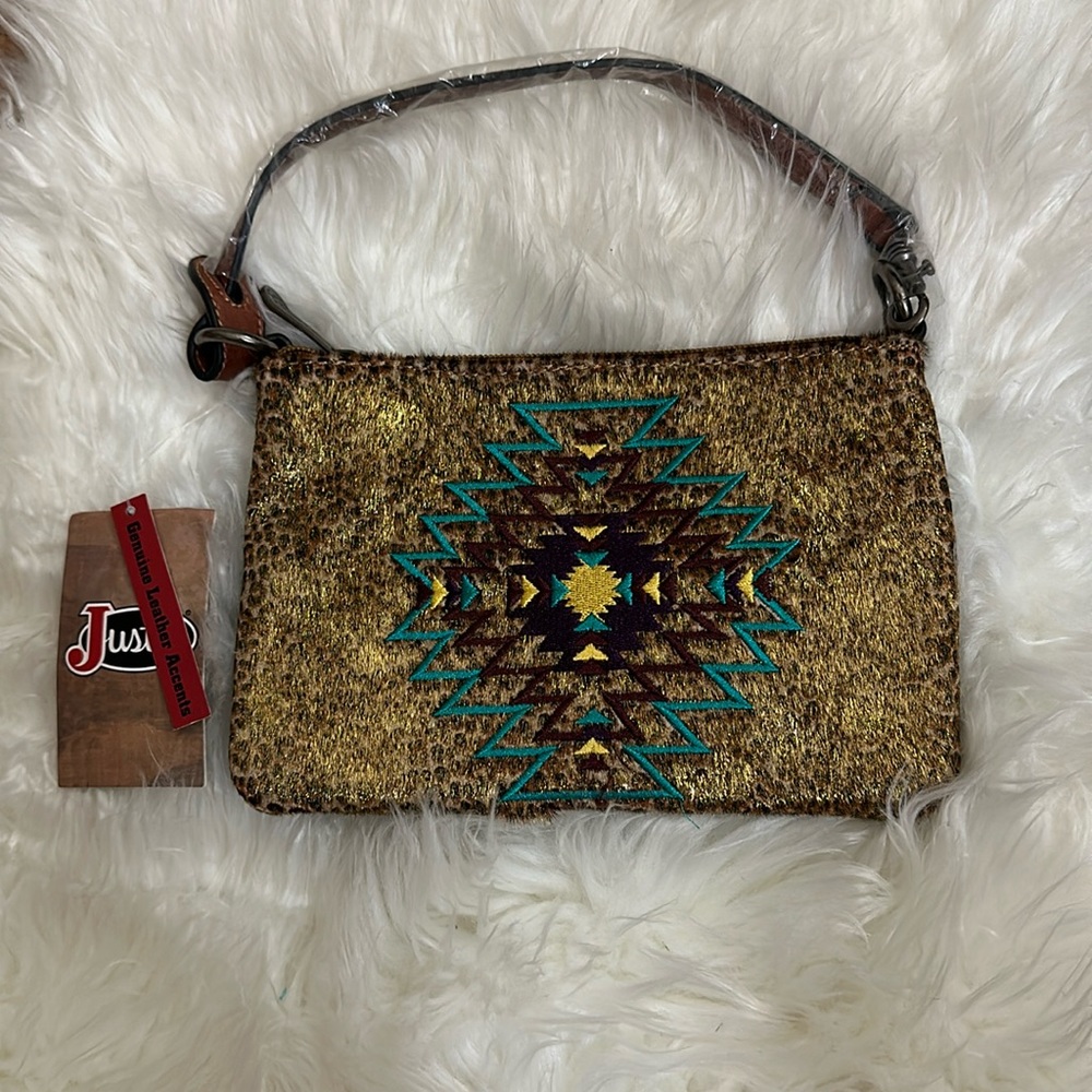 NWT Justin Boots Calf Hair Crossbody Bag/Wristlet Aztec Design